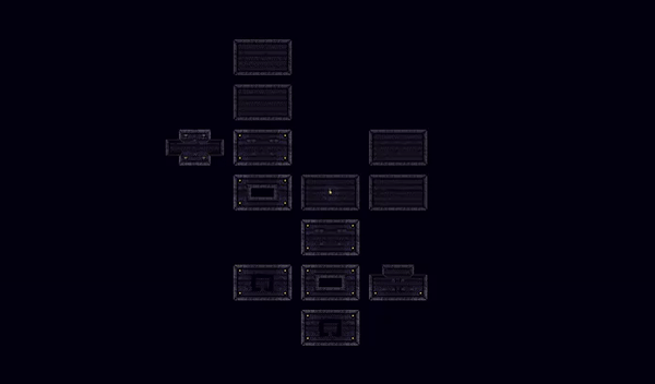 A dark animated image of a dungeon layout being re-generated periodically